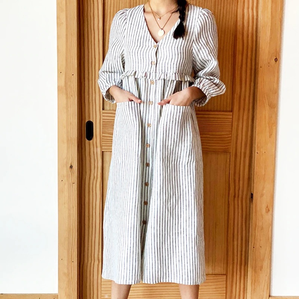 LIVIA SHIRTDRESS - CHARCOAL STRIPE